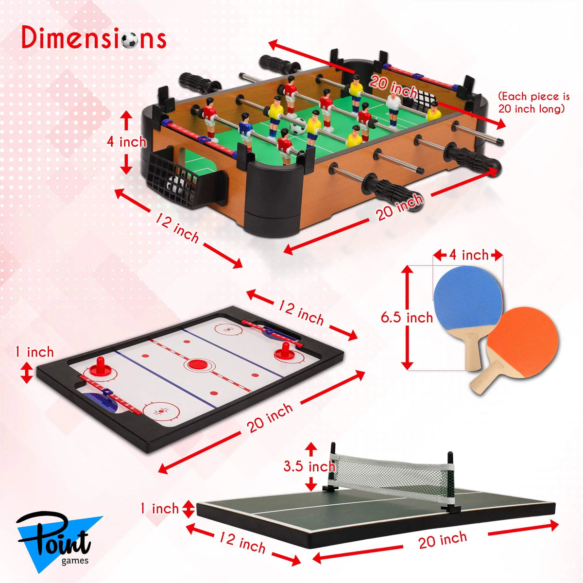 3 in 1 Foosball Air Hockey Table Tennis Game Set W161985