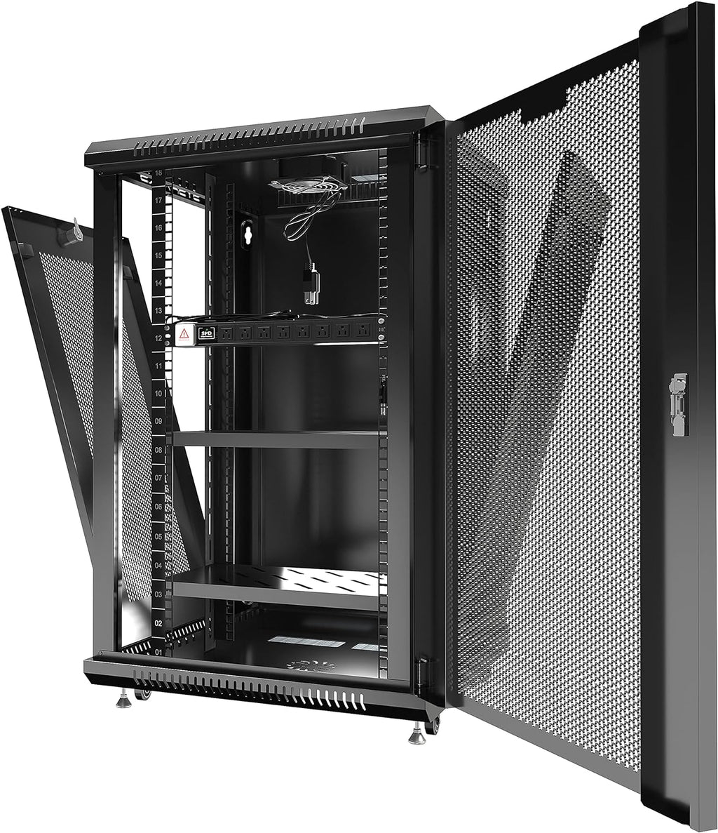 Wall Mount Server Rack Locking Network Cabinet 18 U Vented Enclosure with Casters Shelf U26365