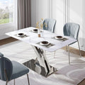 White Sintered Stone Dining Table for 6 with Stainless Steel Base H45335