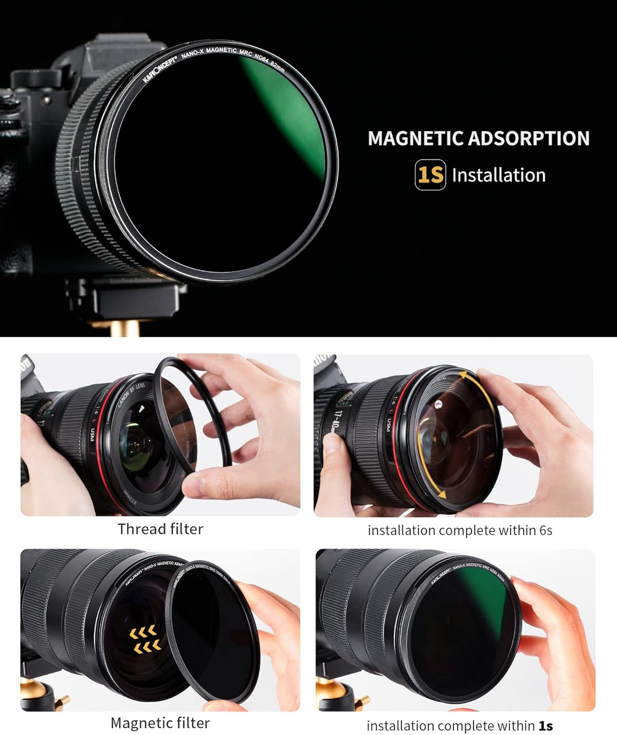 55mm Magnetic ND64 Lens Filter 6-Stop Fixed Neutral Density Filter Pack of 2 N56921