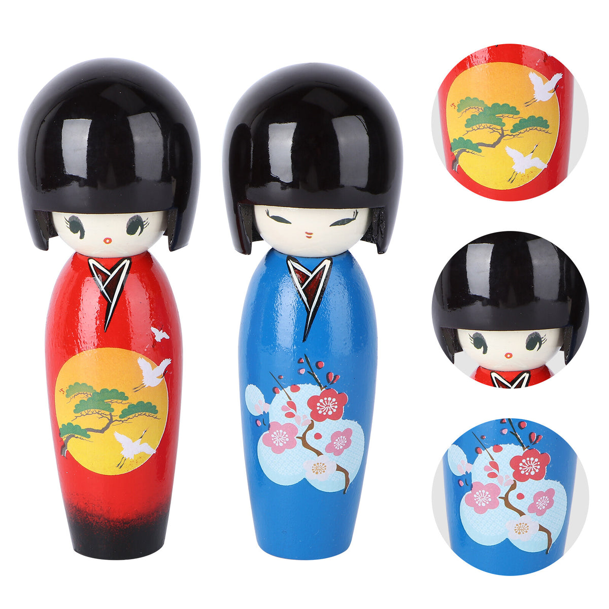 2Pcs Japanese Kimono Girl Dolls Wooden Toy Decor V77678