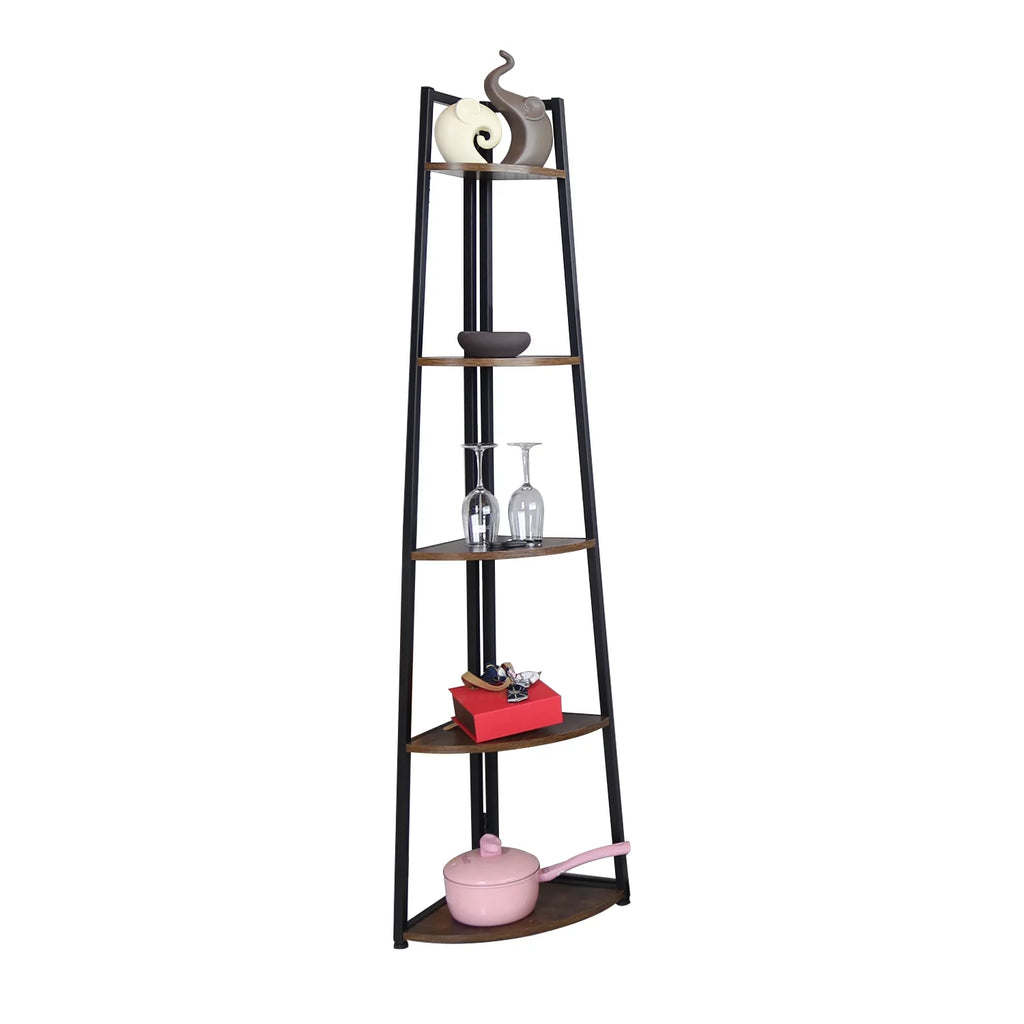 65 Inch Brown 5-Tier Corner Shelf J6085