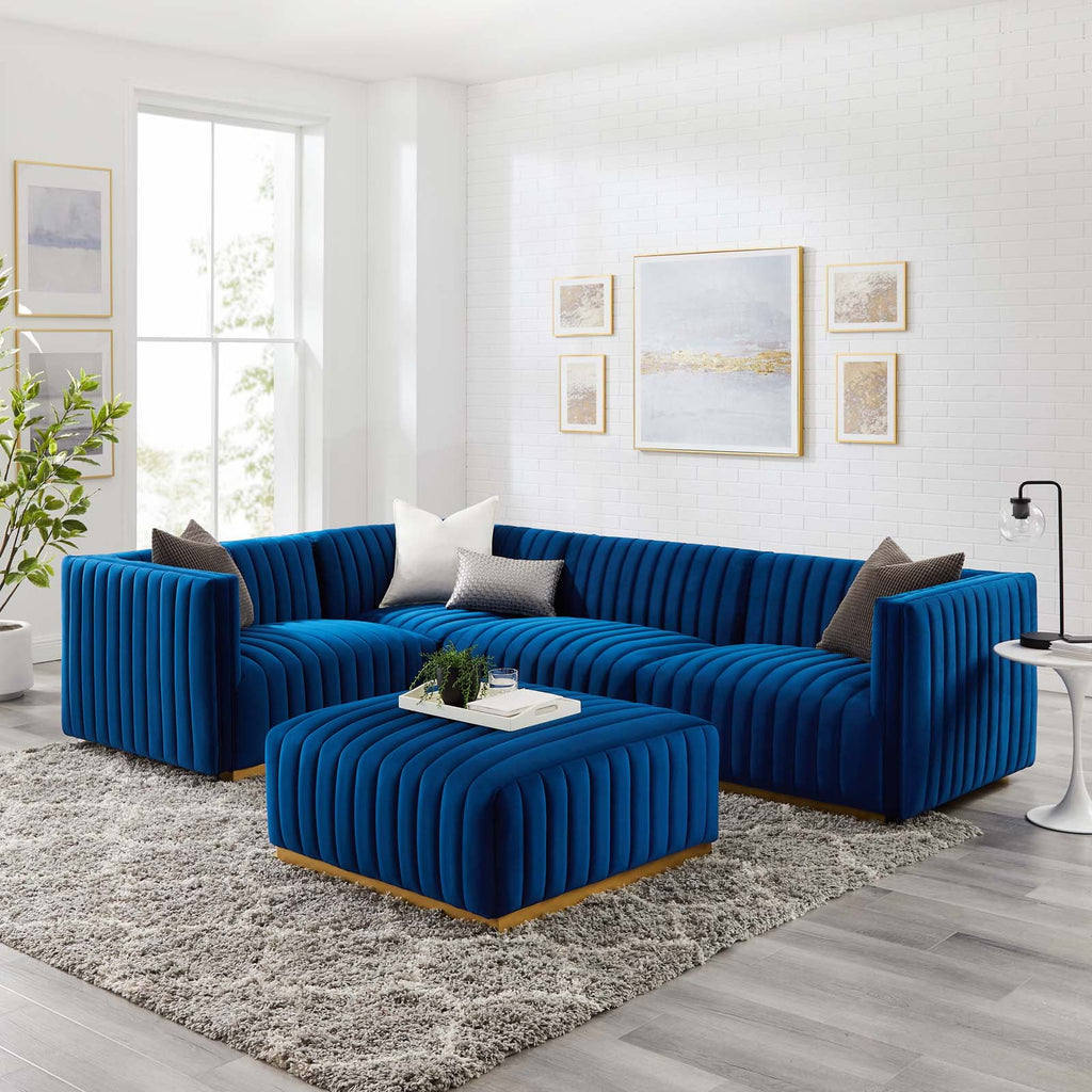 Gold Navy Velvet 5-Piece Sectional Z765703