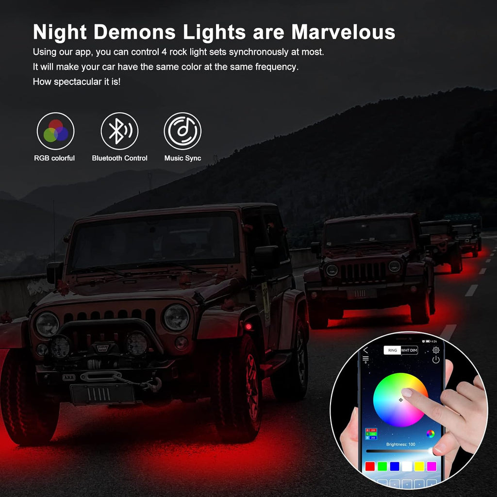 RGB LED Rock Lights 4 Pods Car Neon Underglow Kit Wheel Well Light Multicolor Waterproof Pack of 2 O988