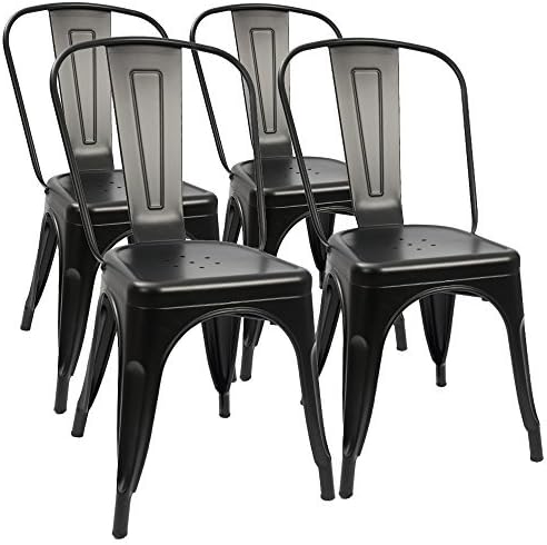Metal Dining Chairs Set of 4 (Black) E108