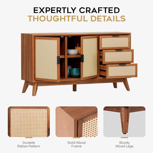 Solid Wood Sideboard with 2 Doors and 3 Drawers B1736