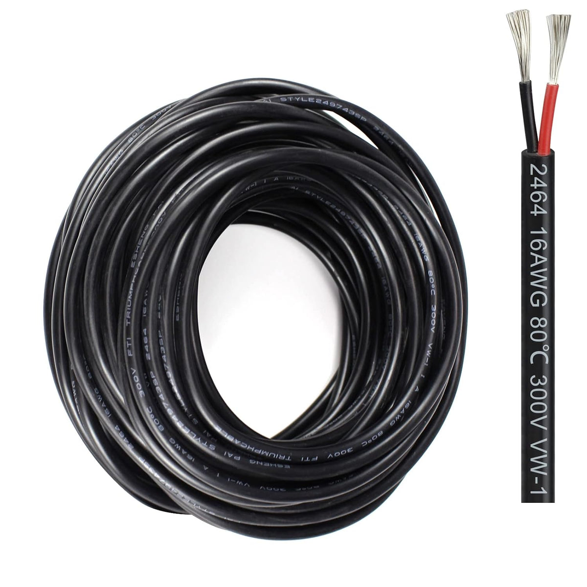 16AWG 2 Conductor Tinned Copper Wire, 65.6ft, Pack of 2 R414327