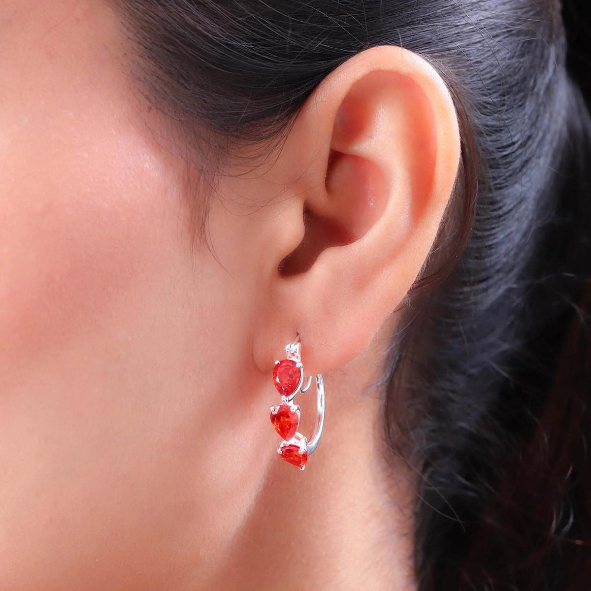 Orange Huggie Hoop Earrings Cubic Zirconia I13951