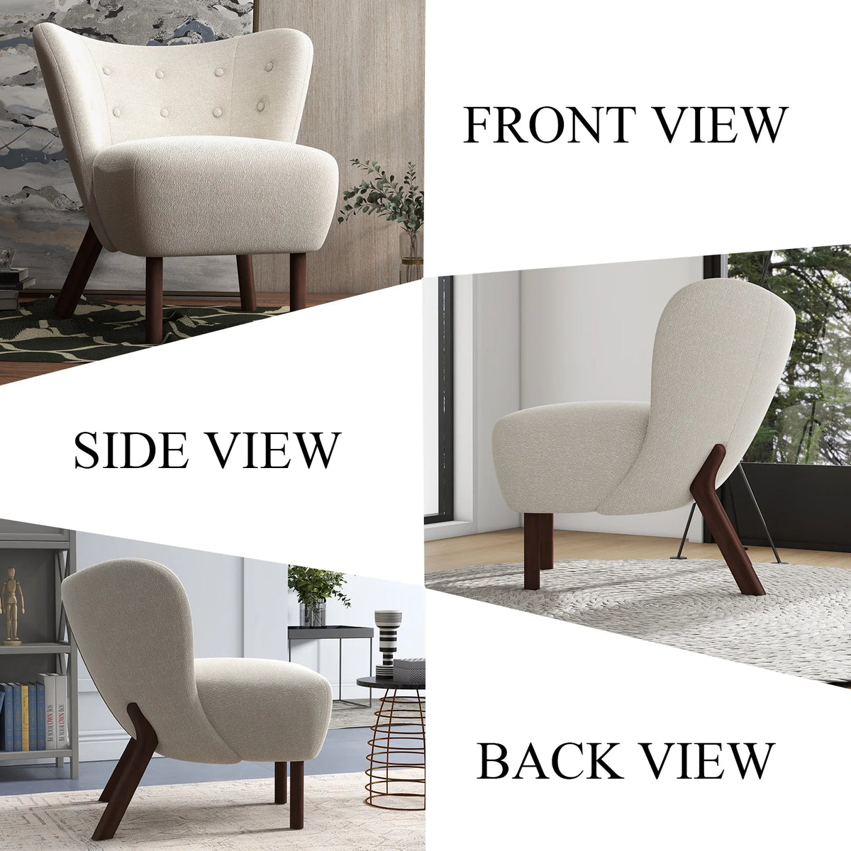 34" Wide Beige Teddy Tufted Wingback Chair with Solid Wood Leg Z776