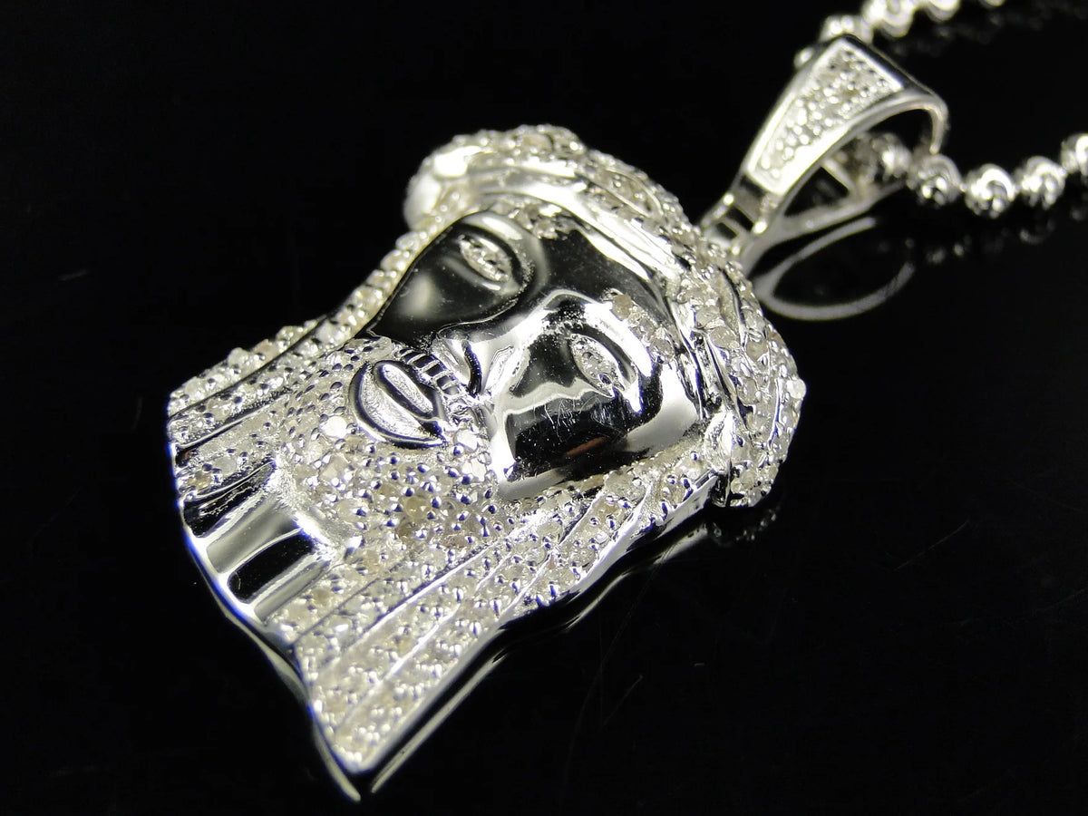 White Gold Finish Jesus Piece Pendant And Chain Q7618