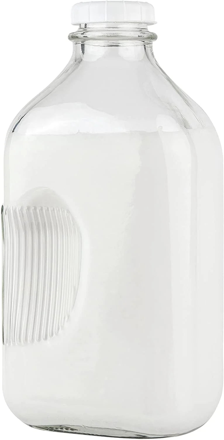 64-Oz Glass Milk Bottles with 3 White Caps, Dishwasher Safe K386737