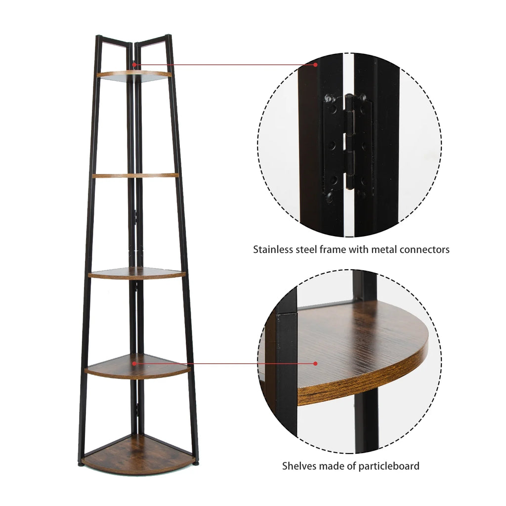 65 Inch Brown 5-Tier Corner Shelf J6085