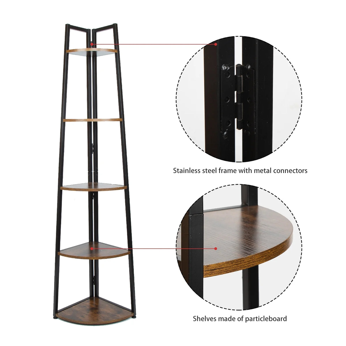 65 Inch Brown 5-Tier Corner Shelf J6085