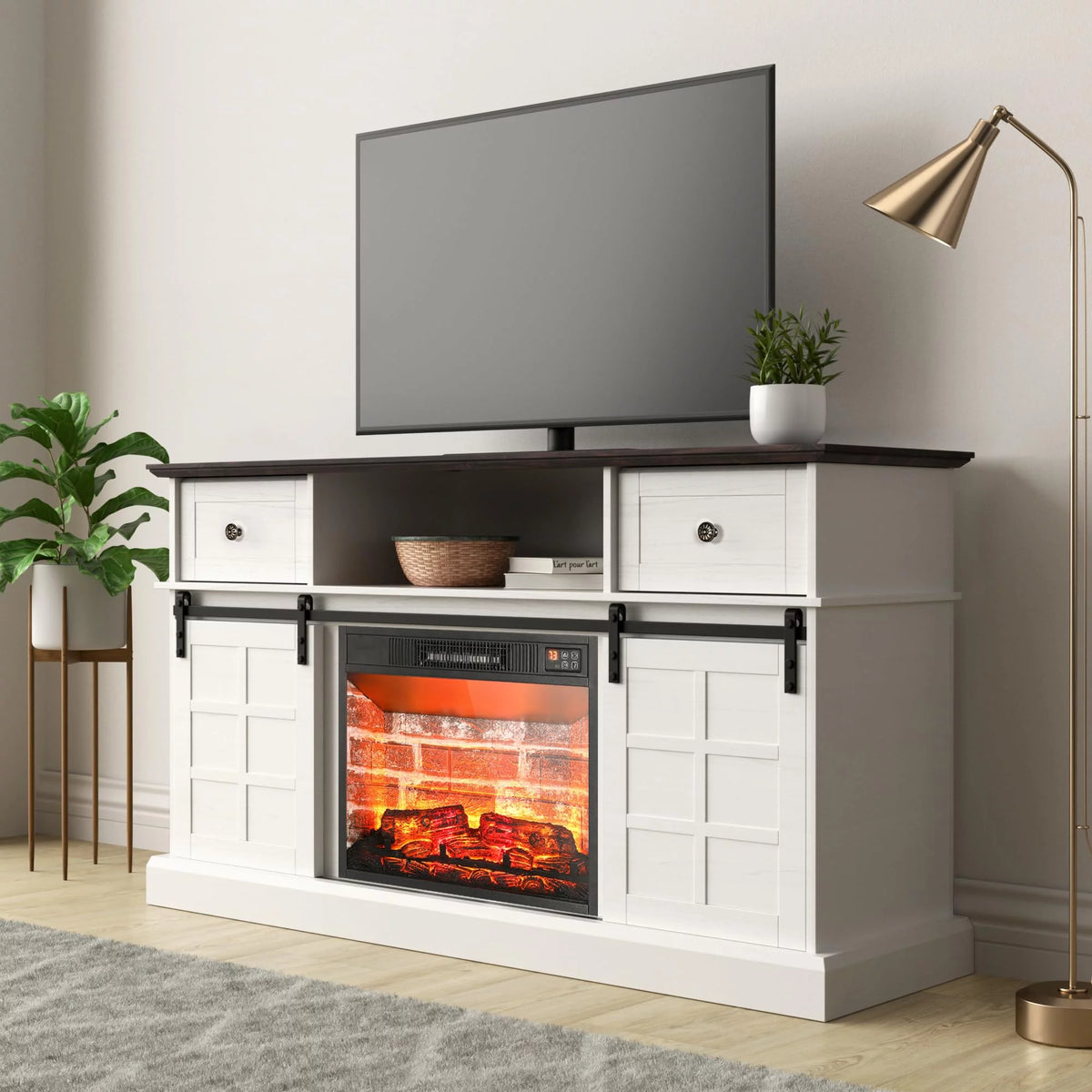 White Modern Farmhouse TV Stand U415