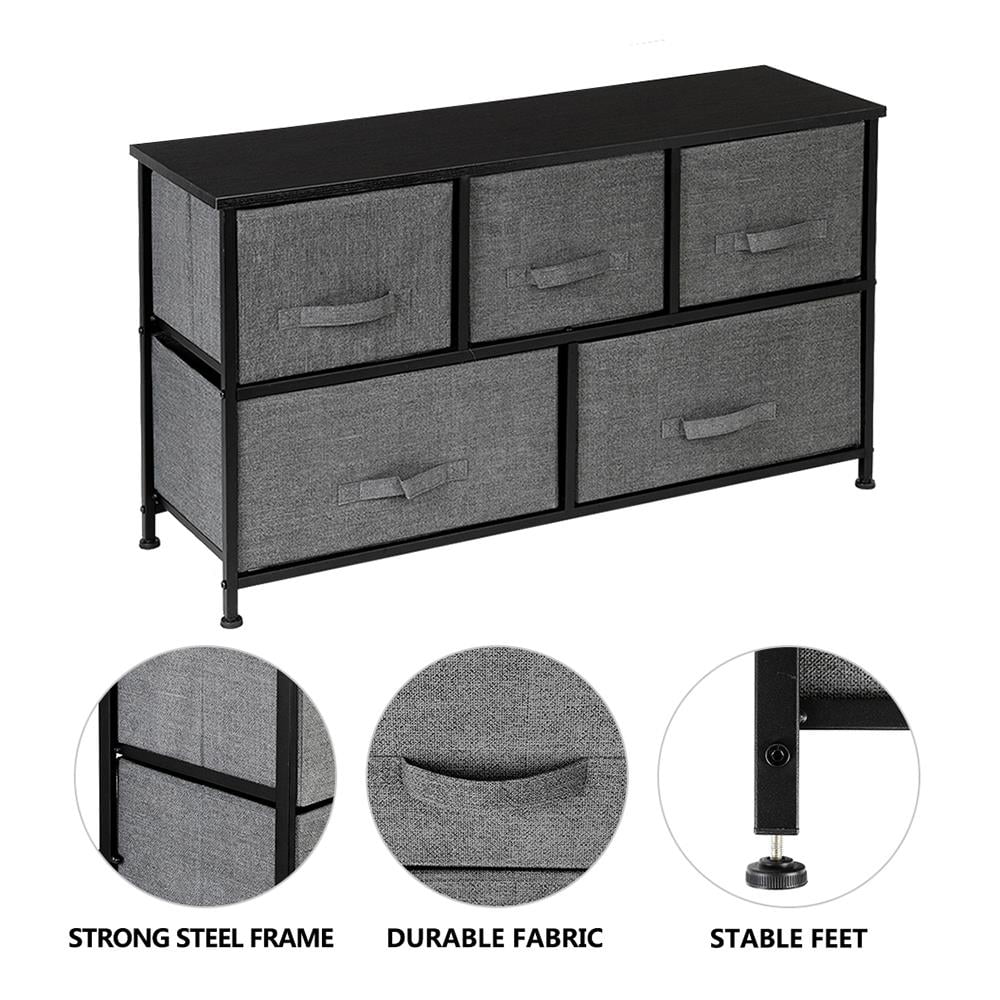 5 Drawer Fabric Storage Dresser with Wood Top P46176