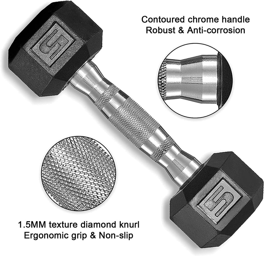 60lbs Pair Black Rubber Coated Cast Iron Hex Dumbbell Set Y9563