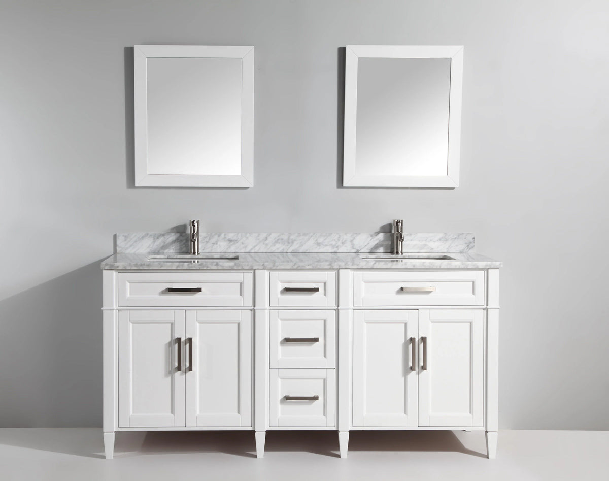 72 in. Double Sink Vanity in Carrara Marble & Mirror - White R8644