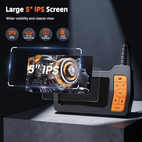 Sewer Inspection Camera, 50FT Semi-Rigid Cable, 5" IPS Screen, IP67, 32G Storage Card, Carrying Case X4635
