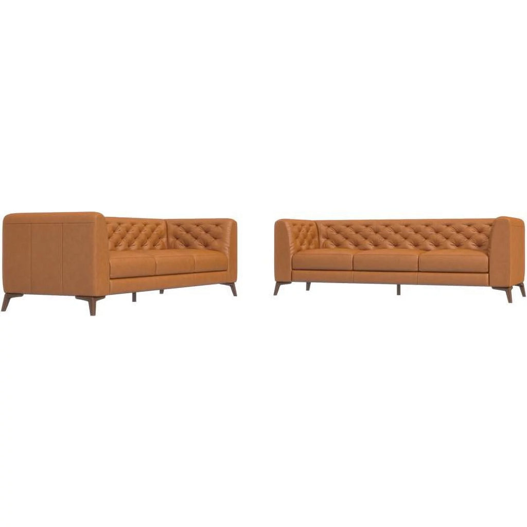 Mid-Century Tan Leather Sofa Set S745