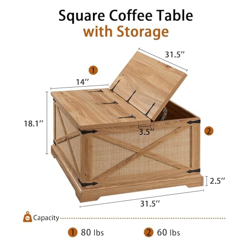 Square Wood Coffee Table with Storage U2081