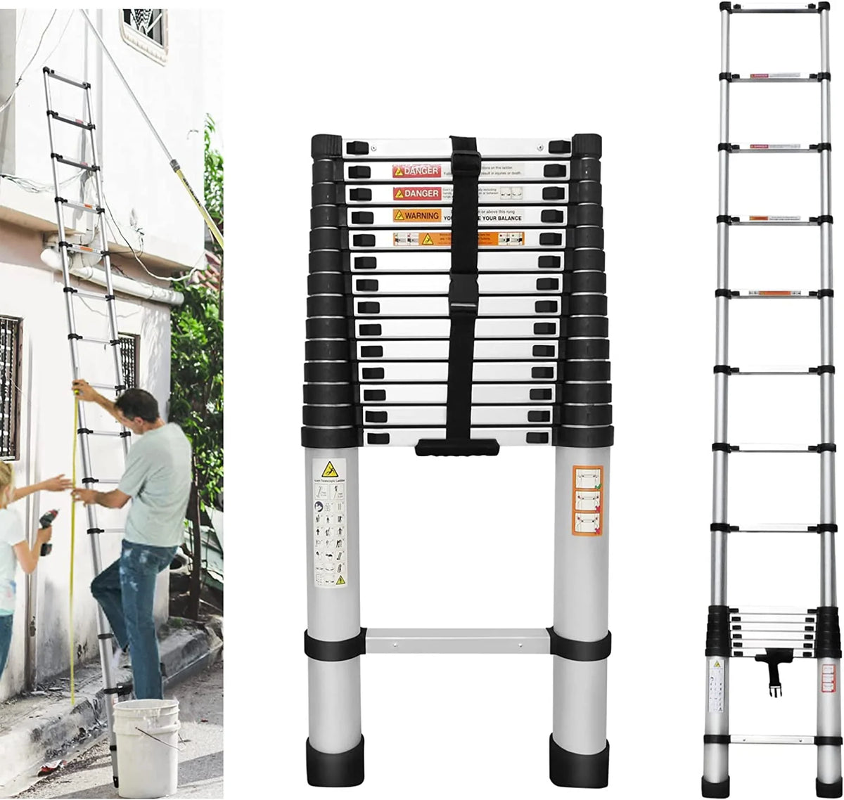 Telescoping Ladder 14FT Aluminum Folding Ladder 330lb Capacity I89005