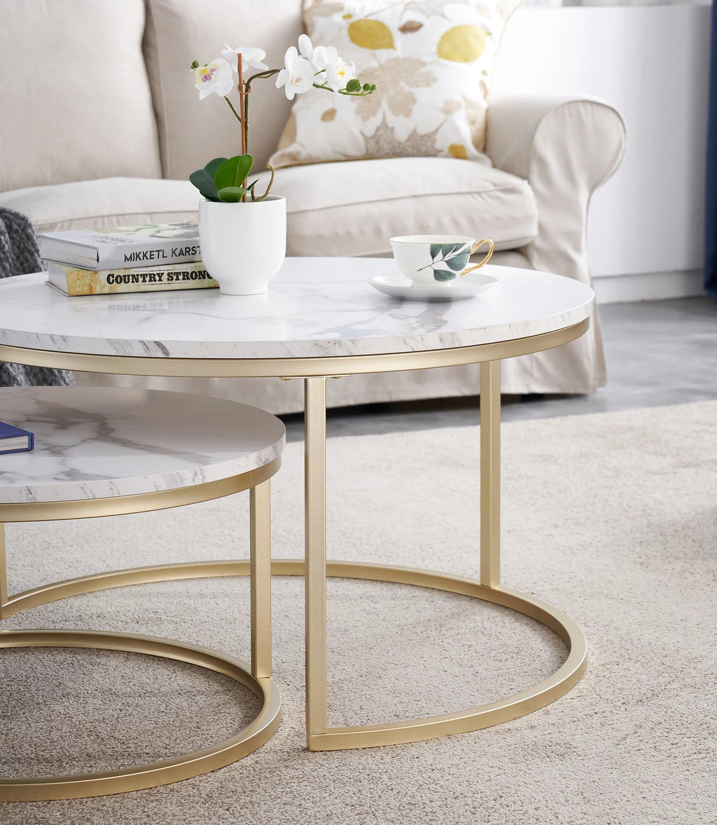 Round Nesting Coffee Table Set Gold Z8361