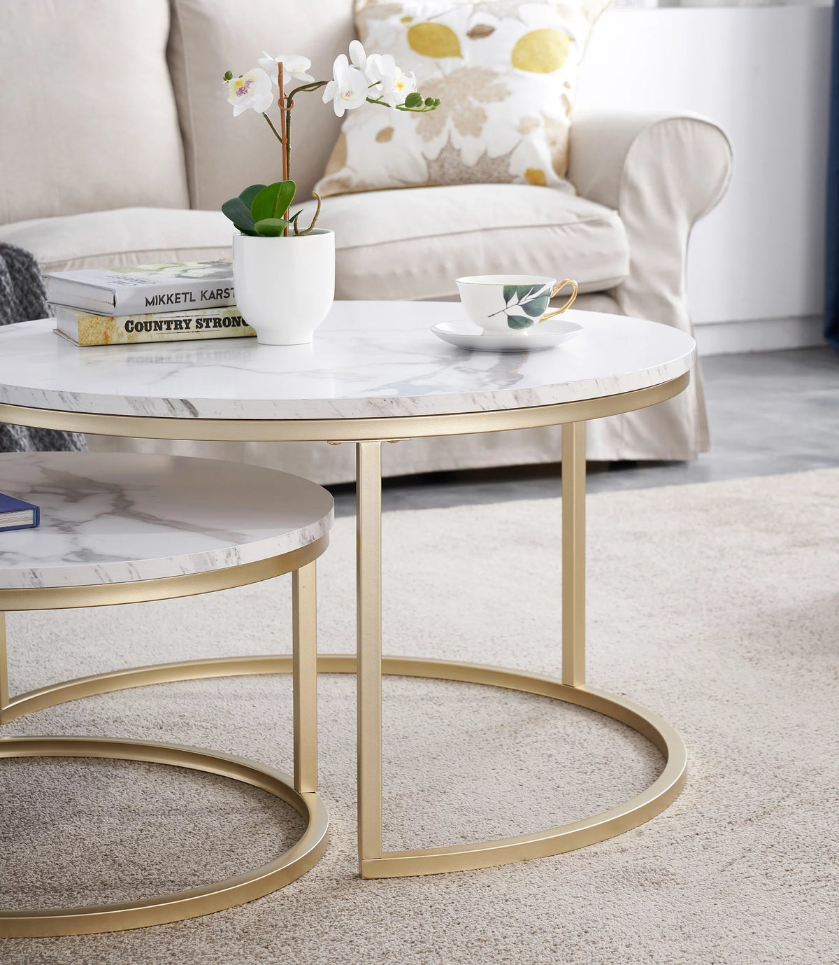 Round Nesting Coffee Table Set Gold Z8361