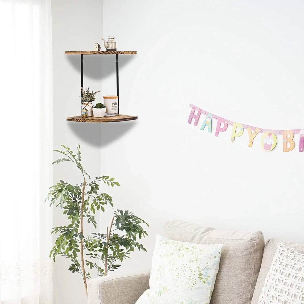 Wooden 2 Tier Floating Corner Shelf T573840