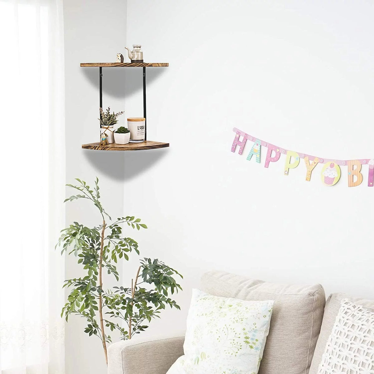 Wooden 2 Tier Floating Corner Shelf T573840