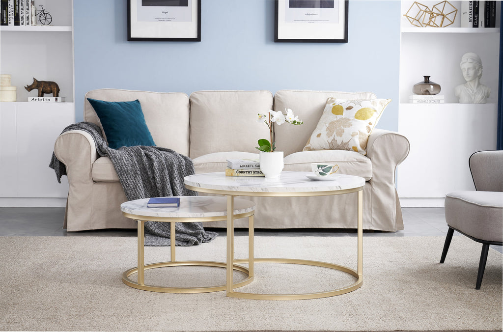 Round Nesting Coffee Table Set Gold Z8361