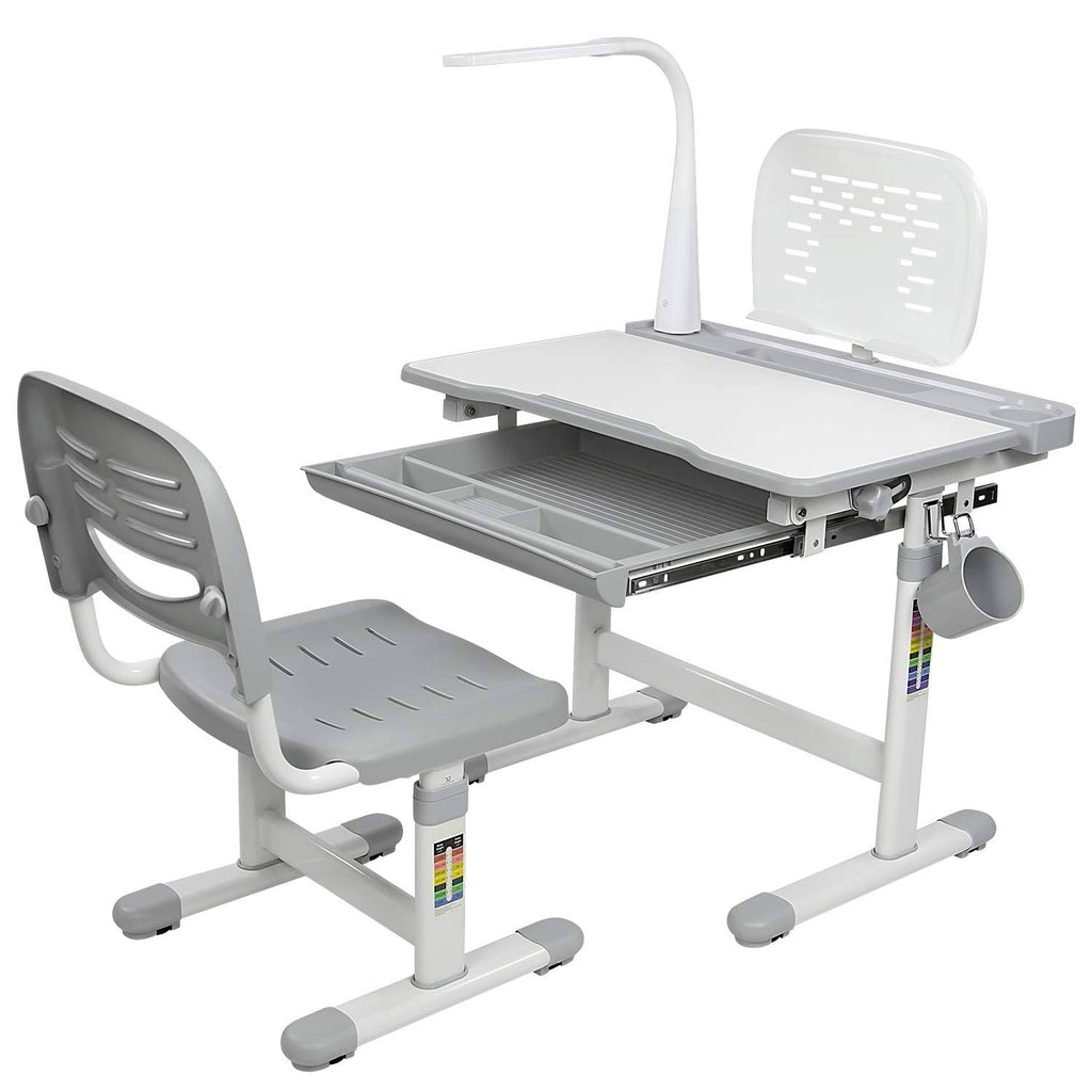 Gray Kid's Desk and Chair Set with Lamp and Book Holder X264259