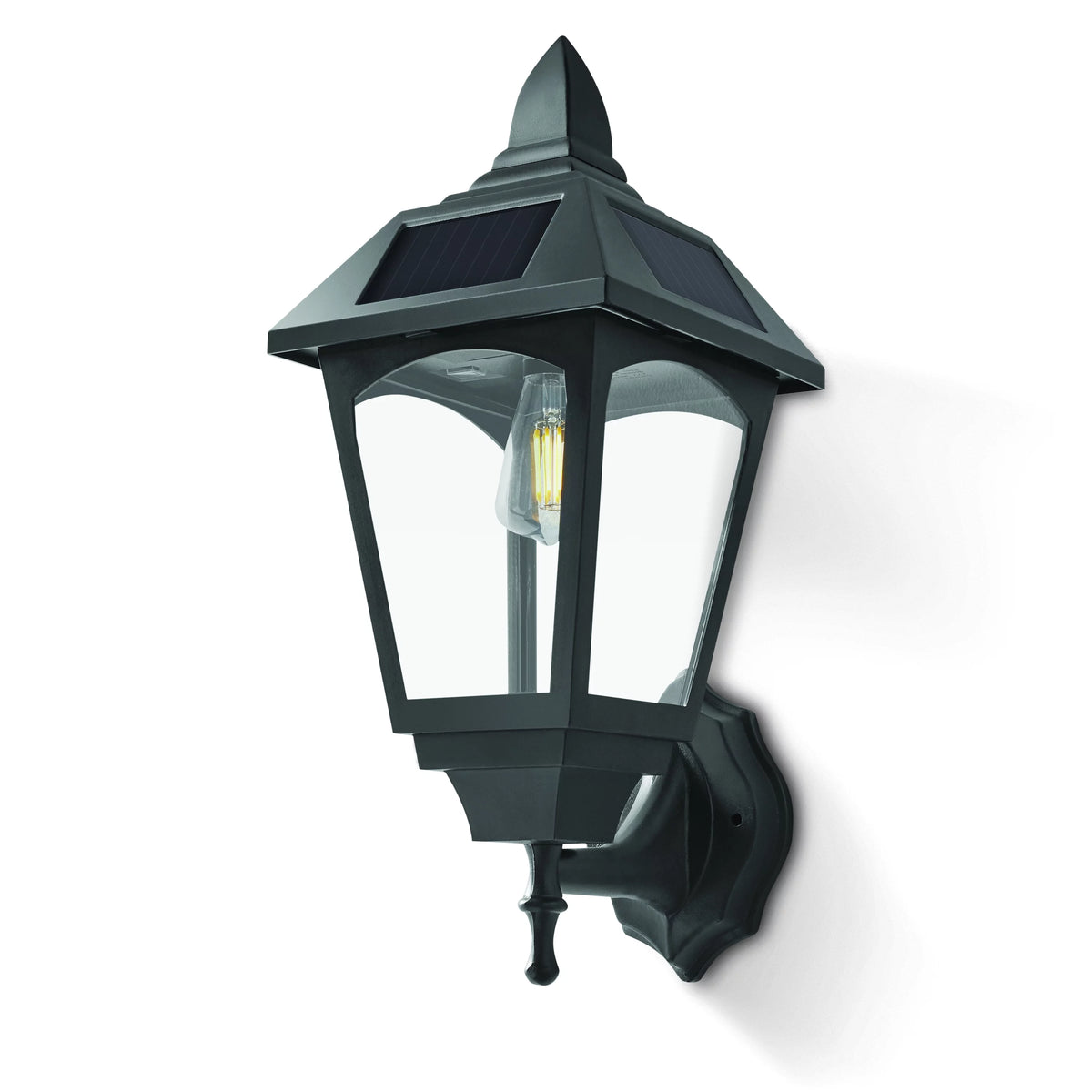 Motion Sensor Solar Wall Lantern with Filament Bulb, Black R254