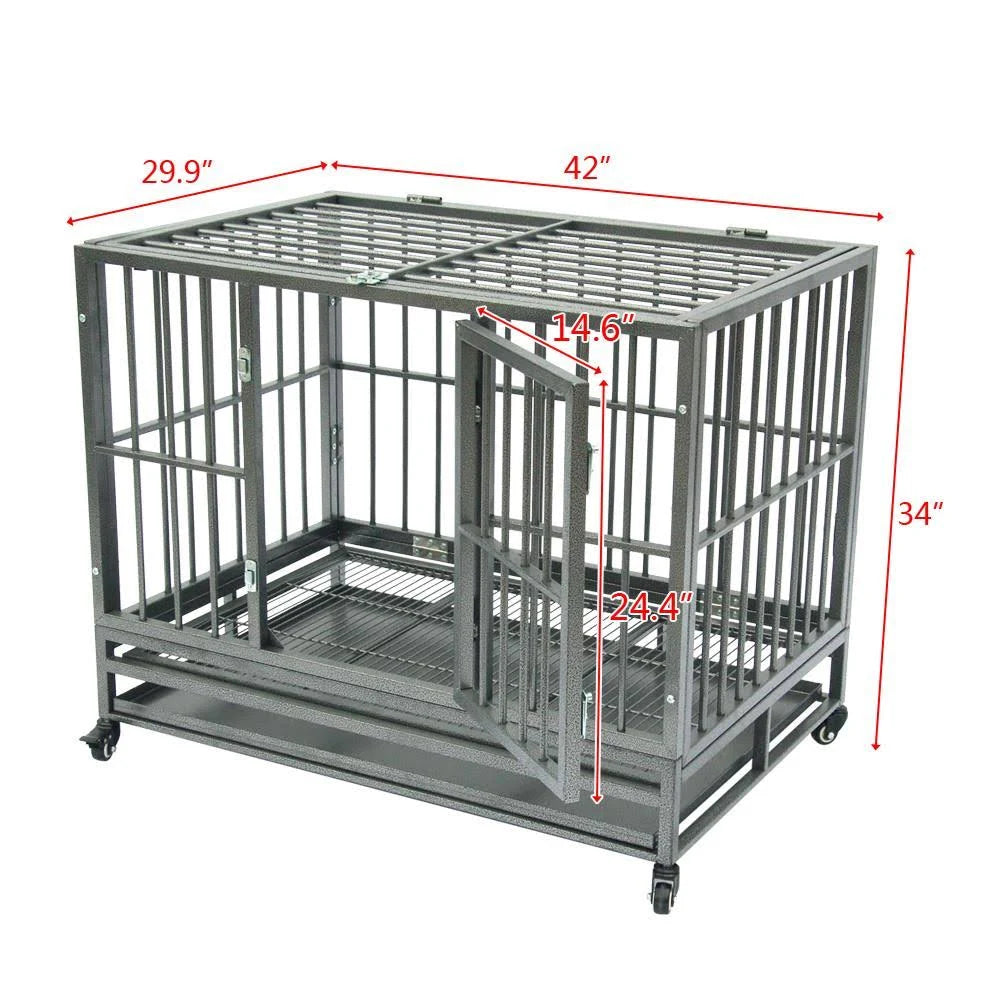 Silver Double-Door Dog Crate Kennel with Tray Y418