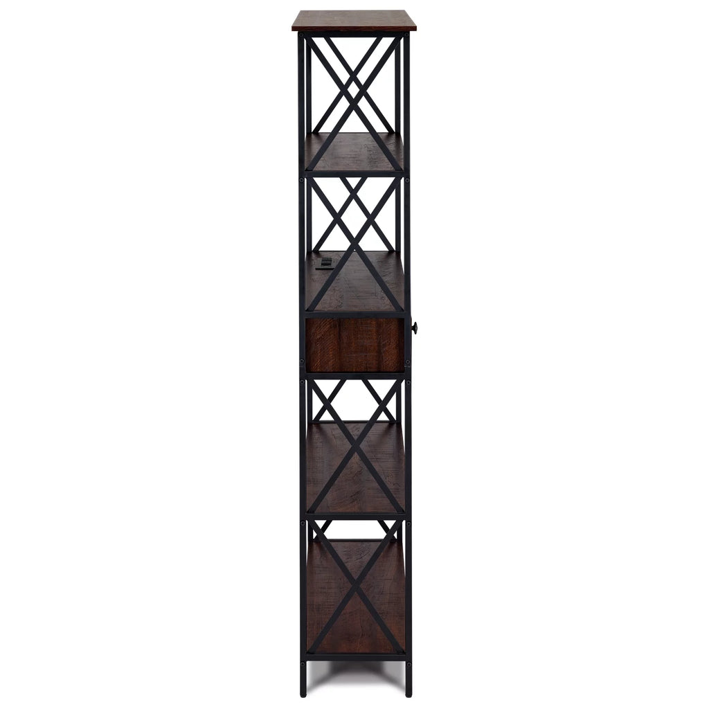 5 Shelf Bookcase with USB, AC Power Outlets and Drawer, Walnut T48641