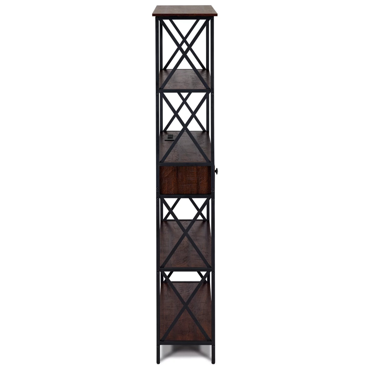 5 Shelf Bookcase with USB, AC Power Outlets and Drawer, Walnut T48641