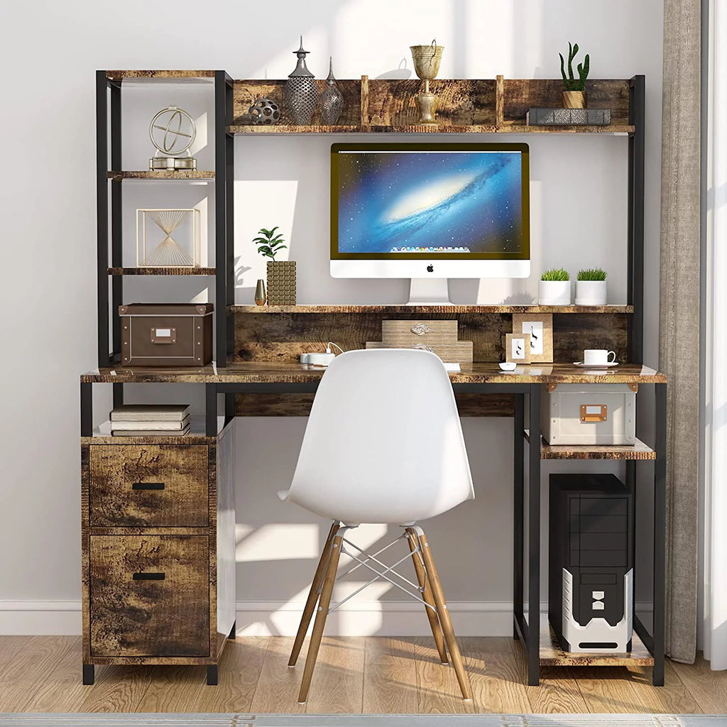 55" Computer Desk with Hutch and Storage Shelf A137344