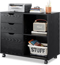 White 3-Drawer Mobile Wood File Cabinet with Open Storage Shelves N7868